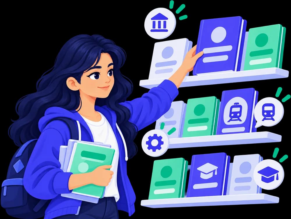 A student picking a test series booklet from a shelf